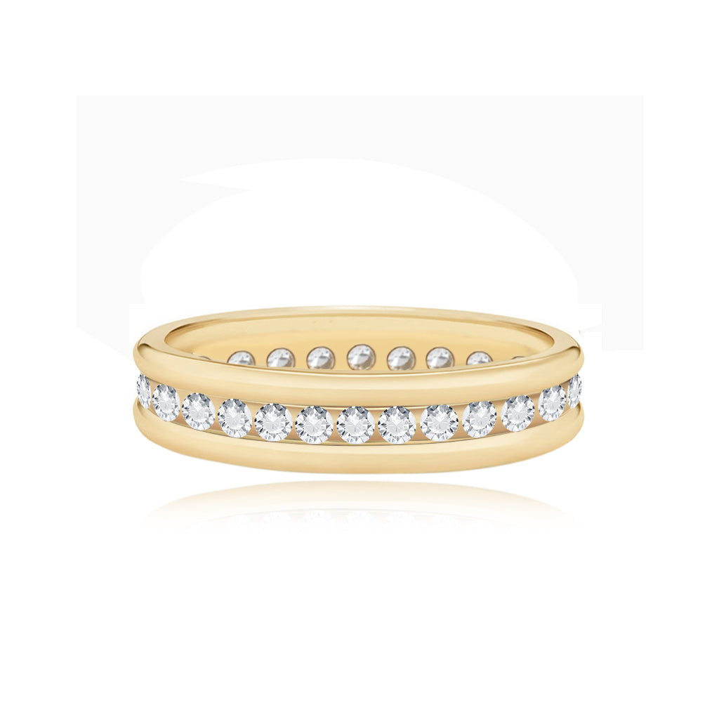 Double Gold Band and Center Pave Wedding Ring