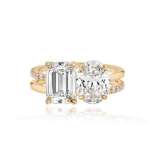 Load image into Gallery viewer, Double Diamond and Double Pave and Gold Band Engagement Ring
