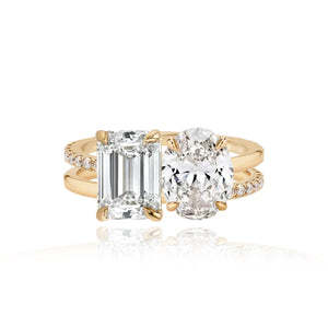 Double Diamond and Double Pave and Gold Band Engagement Ring