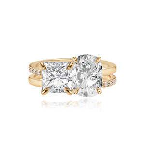 Double Diamond and Double Pave and Gold Band Engagement Ring