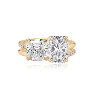 Double Diamond and Double Pave and Gold Band Engagement Ring