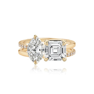 Double Diamond and Double Pave and Gold Band Engagement Ring