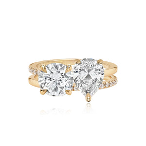 Double Diamond and Double Pave and Gold Band Engagement Ring