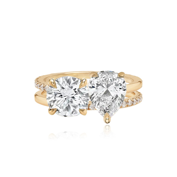 Double Diamond and Double Pave and Gold Band Engagement Ring