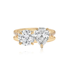 Double Diamond and Double Pave and Gold Engagement Ring