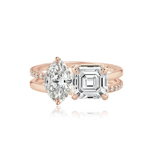 Double Diamond and Double Pave and Gold Band Engagement Ring