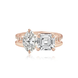 Double Diamond and Double Pave and Gold Engagement Ring