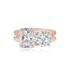 Double Diamond and Double Pave and Gold Engagement Ring