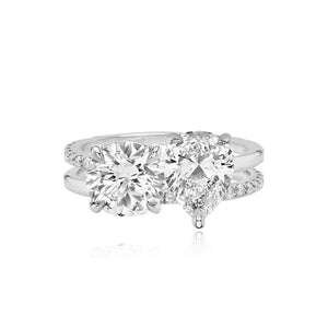 Double Diamond and Double Pave and Gold Band Engagement Ring