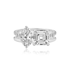 Double Diamond and Double Pave and Gold Engagement Ring