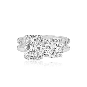 Double Diamond and Double Pave and Gold Engagement Ring