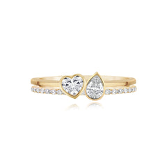 Two Diamond Double Band Pave and Gold Ring