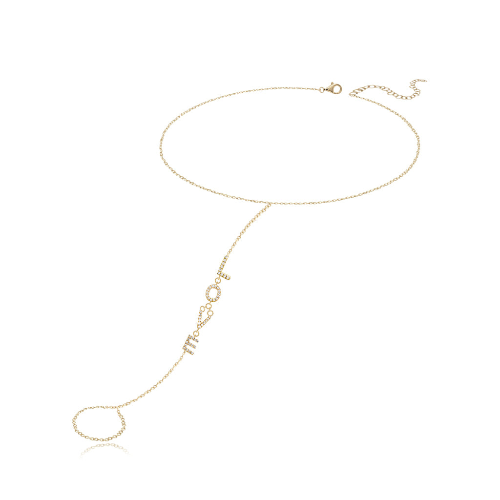 Pave LOVE Gold Hand Chain