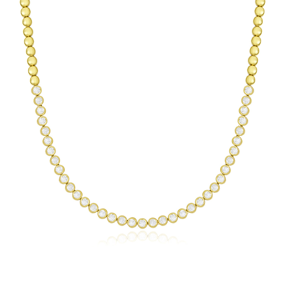 Round Diamonds Bezel Golden Necklace