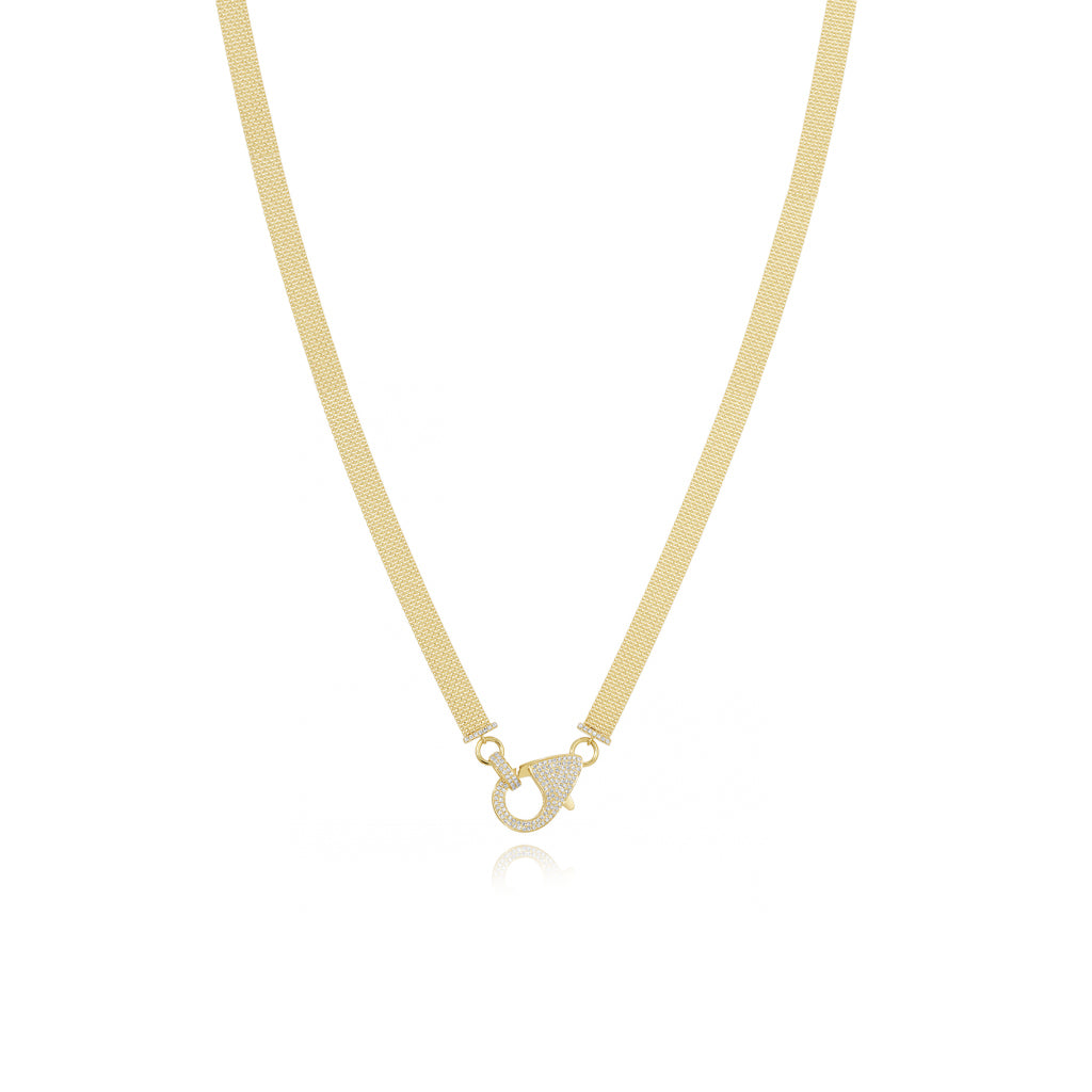Gold Mesh Chain Diamond Clasp Necklace