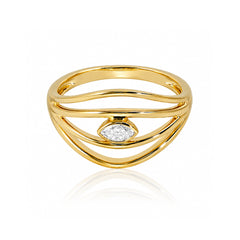 Four Gold Row Marquise Center Diamond Ring
