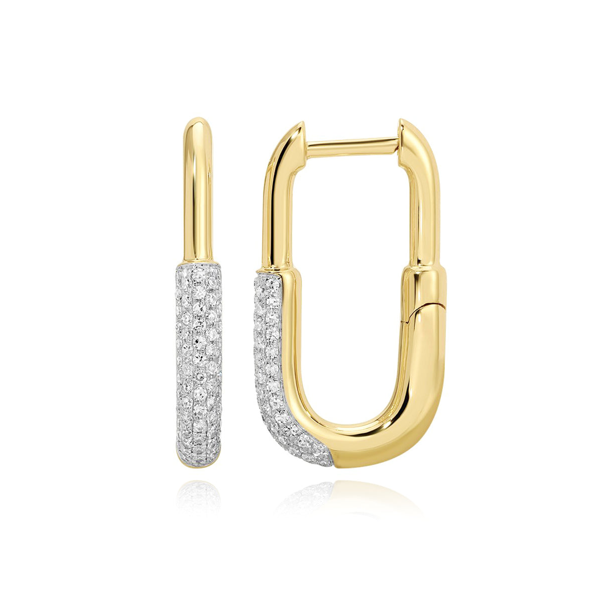 Half Gold Half Pave Dome Hoops