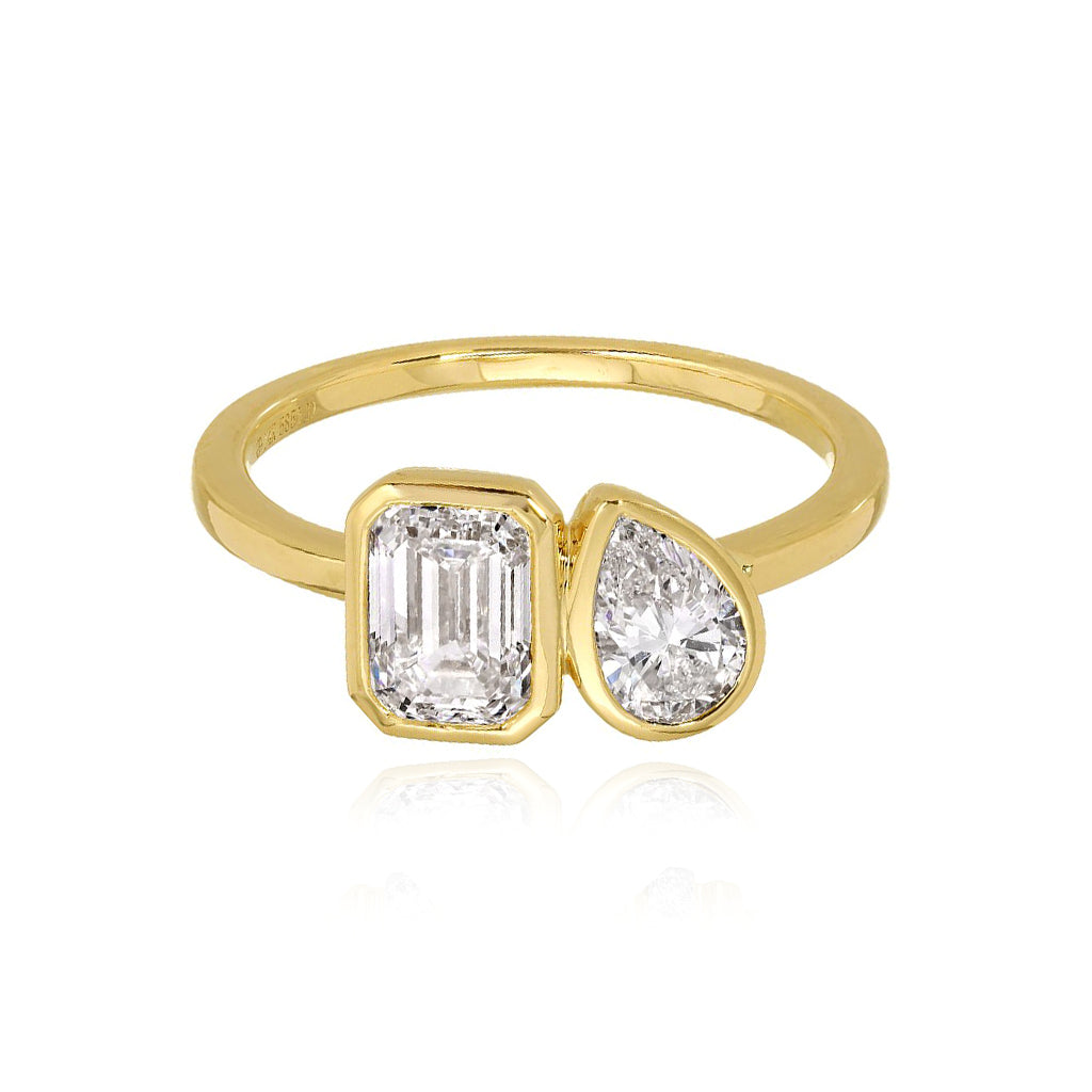 Two Bezel Lab Diamonds Gold Ring