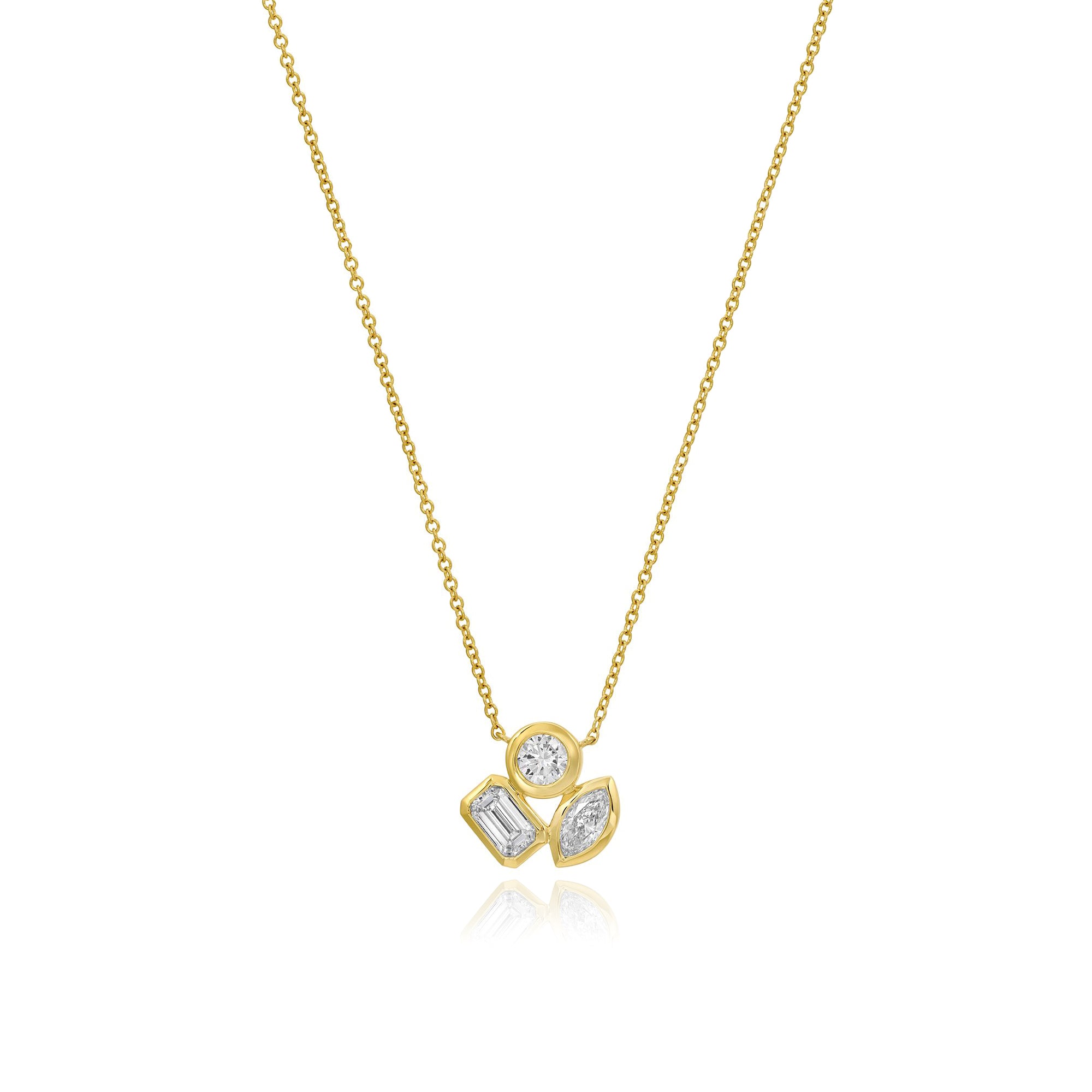 Multi Shape Bezel Three Lab Diamond Necklace