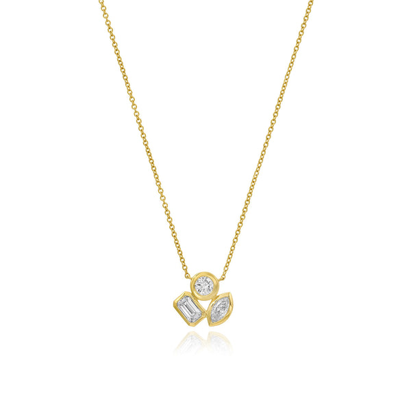 Multi Shape Bezel Three Lab Diamond Necklace