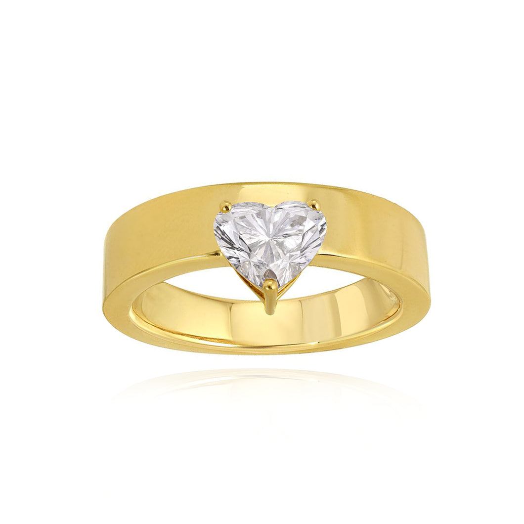 Flat Gold Solitaire Lab Diamond Ring