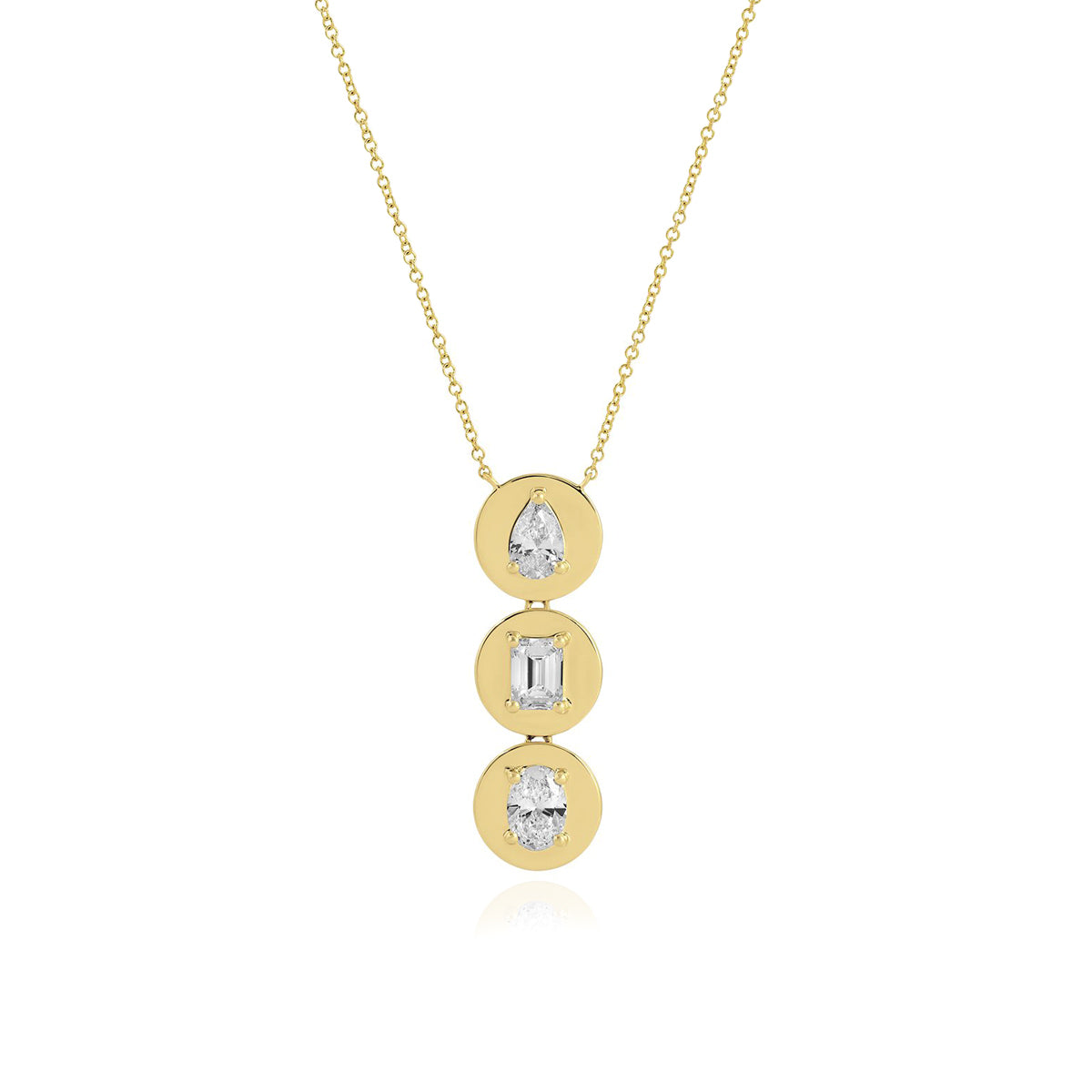 Three Lab Diamond Round Gold Necklace