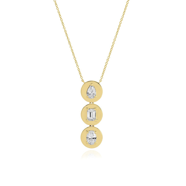 Three Lab Diamond Round Gold Necklace
