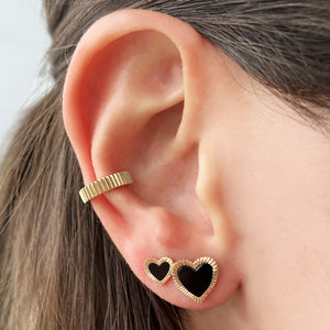 Small Fluted Outline Stone Heart Studs