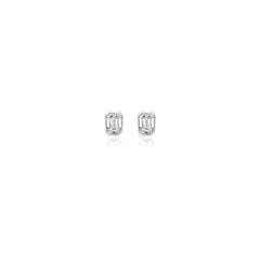 Emerald-cut bezel-set lab-grown diamond stud earrings in 14K white gold, 1 carat total weight