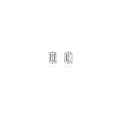 Emerald-cut prong-set lab-grown diamond stud earrings in 14K white gold, 1 carat total weight