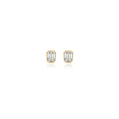 Emerald-cut bezel-set lab-grown diamond stud earrings in 14K yellow gold, 2.5 carats total weight