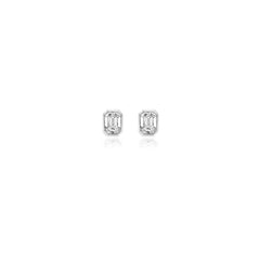 Emerald-cut bezel-set lab-grown diamond stud earrings in 14K white gold, 2 carats total weight