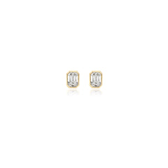 Emerald-cut bezel-set lab-grown diamond stud earrings in 14K yellow gold, 2 carats total weight