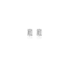 Emerald-cut prong-set lab-grown diamond stud earrings in 14K white gold, 2 carats total weight