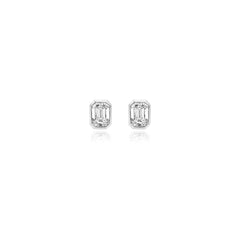 Emerald-cut bezel-set lab-grown diamond stud earrings in 14K white gold, 3.5 carats total weight