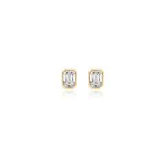 Emerald-cut bezel-set lab-grown diamond stud earrings in 14K yellow gold, 3.5 carats total weight