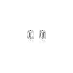 Emerald-cut prong-set lab-grown diamond stud earrings in 14K white gold, 3.5 carats total weight