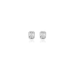 Emerald-cut bezel-set lab-grown diamond stud earrings in 14K white gold, 3 carats total weight