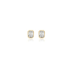 Emerald-cut bezel-set lab-grown diamond stud earrings in 14K yellow gold, 3 carats total weight
