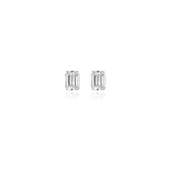 Emerald-cut prong-set lab-grown diamond stud earrings in 14K white gold, 3 carats total weight
