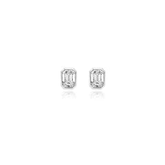 Emerald-cut bezel-set lab-grown diamond stud earrings in 14K white gold, 4 carats total weight