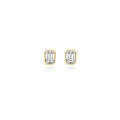 Emerald-cut bezel-set lab-grown diamond stud earrings in 14K yellow gold, 4 carats total weight