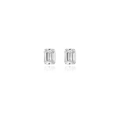 Emerald-cut prong-set lab-grown diamond stud earrings in 14K white gold, 4 carats total weight