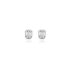 Emerald-cut bezel-set lab-grown diamond stud earrings in 14K white gold, 5 carats total weight