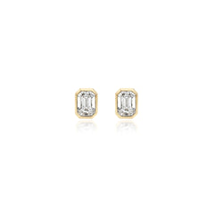 Emerald-cut bezel-set lab-grown diamond stud earrings in 14K yellow gold, 5 carats total weight