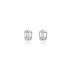 Emerald-cut bezel-set lab-grown diamond stud earrings in 14K white gold, 6 carats total weight