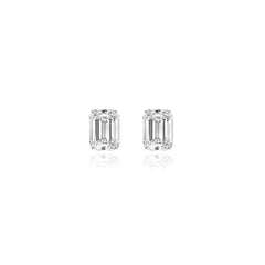 Emerald-cut prong-set lab-grown diamond stud earrings in 14K white gold, 6 carats total weight