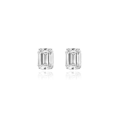 Emerald-cut prong-set lab-grown diamond stud earrings in 14K white gold, 8 carats total weight