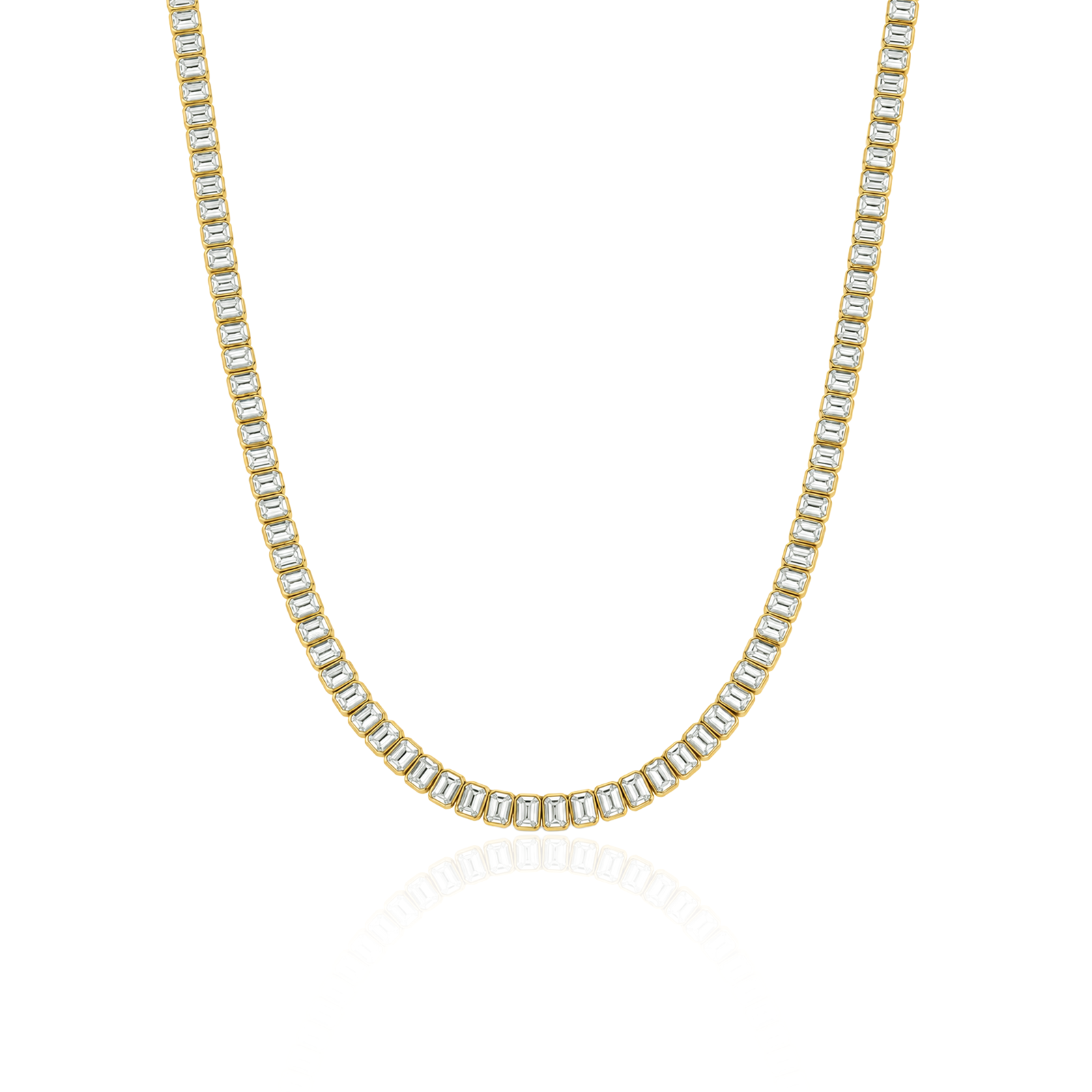 Emerald Cut Bezel Lab Diamond Tennis Necklace