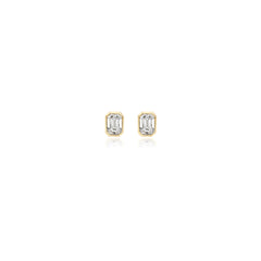 Emerald-cut bezel-set lab-grown diamond stud earrings in 14K yellow gold, 1 carat total weight